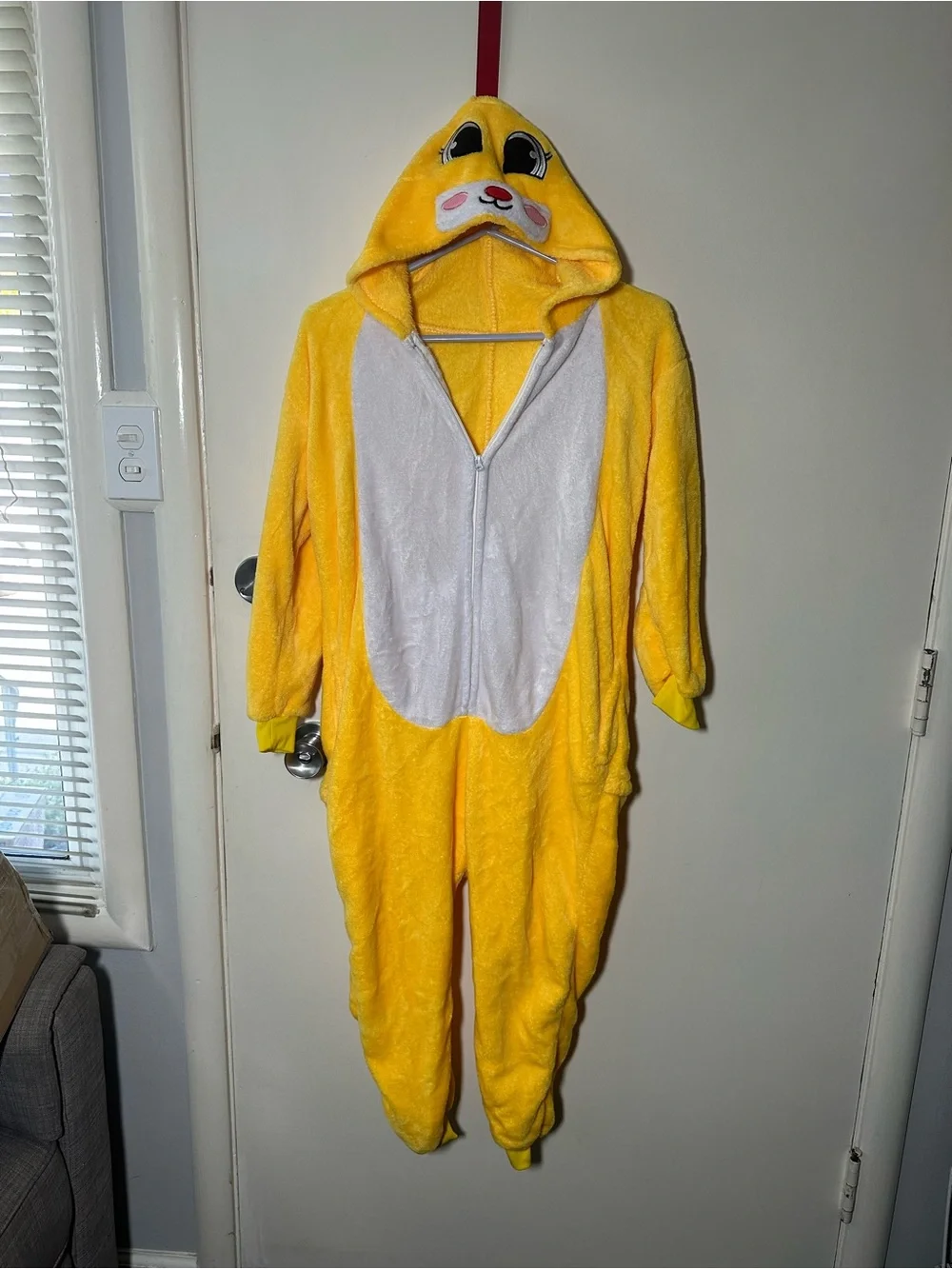 Yellow Plush Hooded Kids One-Piece with Face Hood